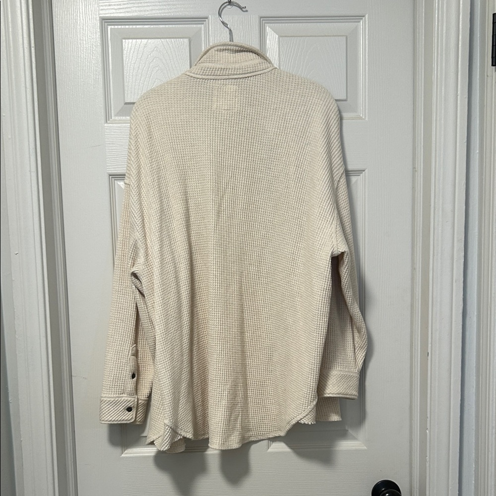 Aerie Cream Waffle Knit Button-Up Top - Picture 4 of 4